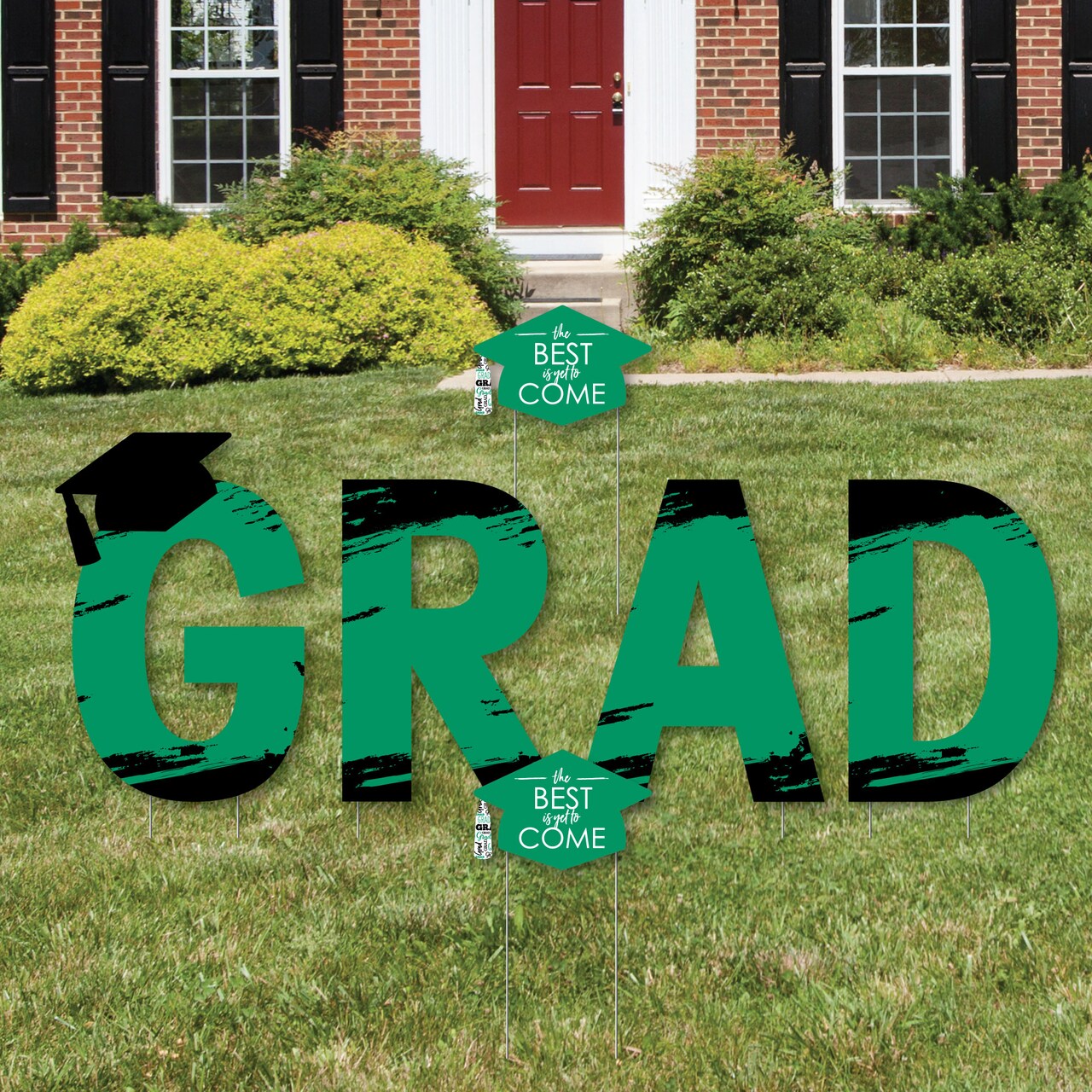 Big Dot of Happiness Green Graduation Party Yard Signs - Outdoor Lawn Decorations - GRAD